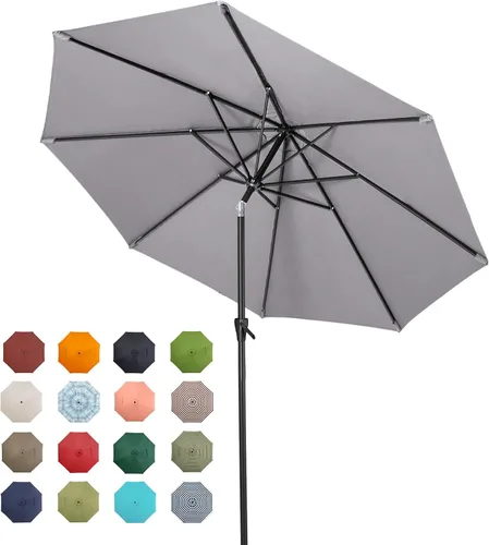 Miniatura 18 de Tempera Patio Market - Sombrilla de mesa para exteriores con botón de inclinación y manivela, sombrilla grande con poste resistente y toldo Ladrillo
