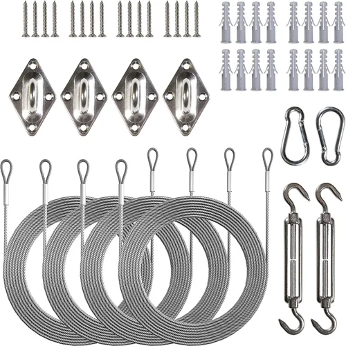 Miniatura 15 de Royal Shade Kits de accesorios de cables de alambre de 48 pies (12 pies x 4) para toldo rectangular / cuadrado – Metal de acero inoxidable