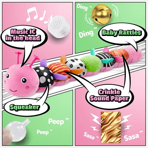 Miniatura 2 de LIGHTDESIRE Juguetes para bebés Gusano Musical, Juguetes para bebés Animales de Peluche de 3, 6, 12 Meses, Juguetes Sensoriales con Diseño de Regla