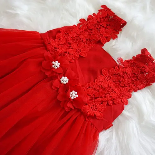 Miniatura 4 de BGFKS Vestido de encaje de flores para bebé, elegante, vestido de tul para boda, fiesta de cumpleaños.