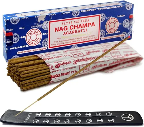 TRUMIRI Paquete de soportes para incienso con varillas de incienso Satya Sai Baba Nagchampa de 3.53 oz (100 g) - Paquete de 1 (aproximadamente 100