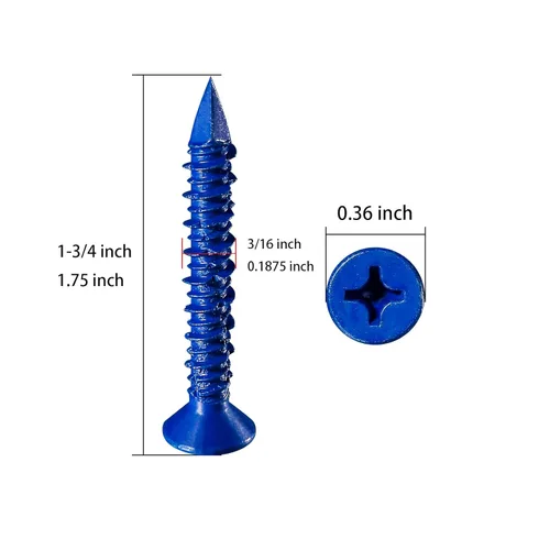 Miniatura 2 de WenSilon (100 PIEZAS) 3/16" x 1-3/4 Ancla de tornillo de hormigón de cabeza plana azul para anclaje a mampostería, bloque o ladrillo estuco