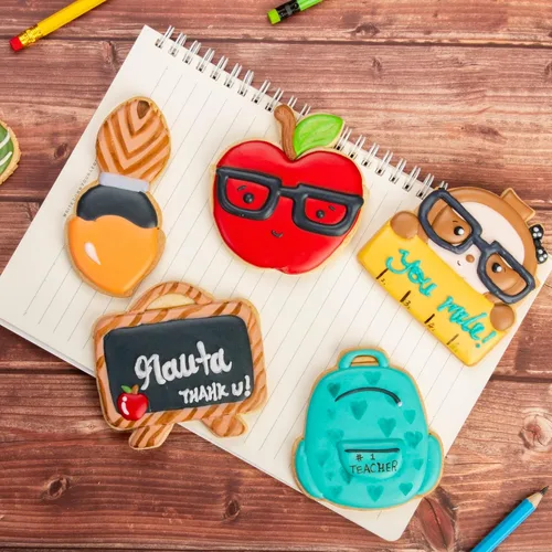 Miniatura 5 de Juego de cortador de galletas de regreso a clases con sellos de émbolo, 11 piezas, regalos de cocina, cumpleaños, vacaciones, ácido poliláctico 3D
