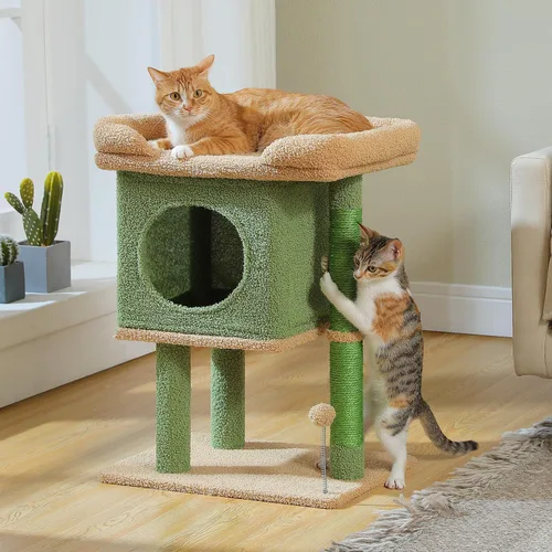 Miniatura 7 de PAWZ Road Árbol para gatos de interior, torre de cactus para gatos de 26 pulgadas con percha grande, condominio privado, condominio pequeño