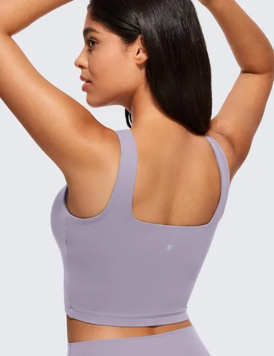 Miniatura 63 de CRZ YOGA Butterluxe Brasier deportivo de cuello cuadrado para mujer, estilo camiseta corta sin mangas, acolchado con soporte integrado para yoga
