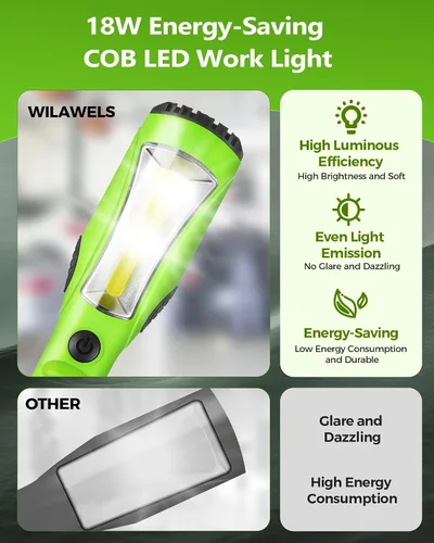 Miniatura 8 de Luz de trabajo LED de 18W, luz LED COB de 2000 lm de 15 pies, luz de mano para debajo del capó con cable de 16 calibre SJTW, gancho giratorio
