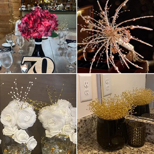 Miniatura 6 de 60 ramos de tallos de perlas, guirnalda de cuentas de 0.157 pulgadas (0.157 in), arreglos florales, arreglos florales, decoración de bodas, fiestas