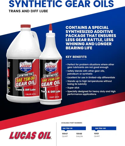 Miniatura 4 de Lucas Oil 10047 SAE 75 vatios 90 lubricante de diferencial y transmisión sintética, 1 cuarto, Multi