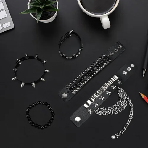Miniatura 7 de ZLFSRQ Pulseras Emo Punk Rock Studded Pulsera para Mujeres Hombres Gótica Cuero Spiked Pulseras Emo Accesorios de Joyería