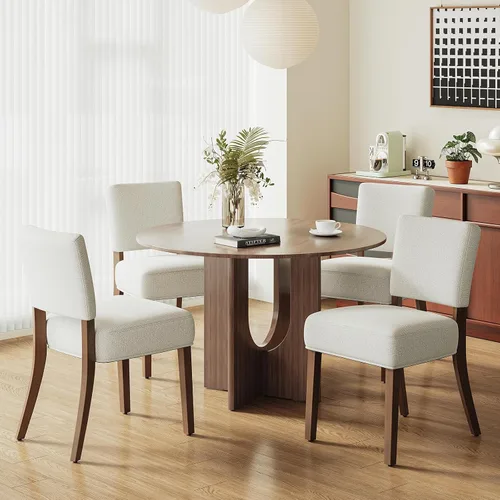 Miniatura 23 de MALOL Juego de 2 sillas de comedor tapizadas, sillas de cocina de tela moderna con respaldo, patas de madera para cocina, comedor, restaurante, beige