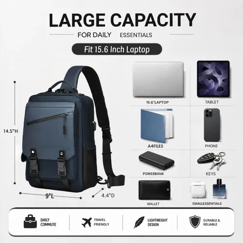 Miniatura 6 de Bolsa tipo mensajero de lona tipo bandolera para computadora portátil, casual, viajes, para hombres y mujeres