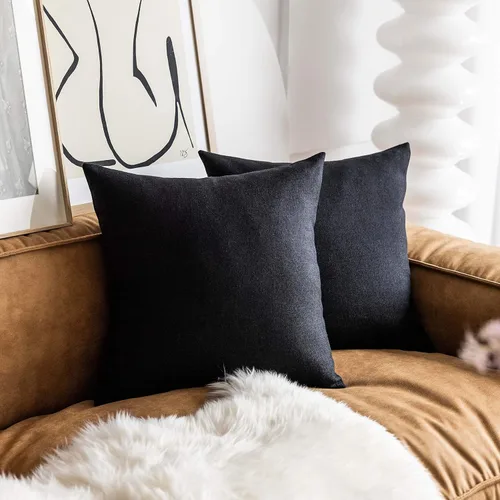 Miniatura 16 de Fundas de almohada decorativas Demetex grises 18x18, fundas de almohada cuadradas de lino para sofá, fundas de almohada estilo granja para cama