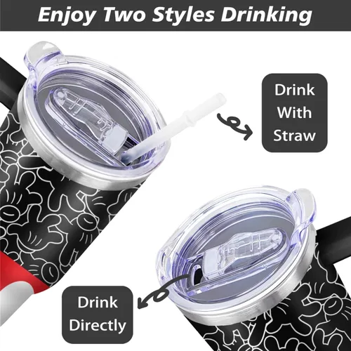 Miniatura 4 de Sunmdecor Vaso de 40 oz con asa y pajitas de silicona, vaso aislado para café con asa, vaso de 40 oz con asa