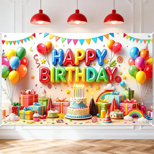 Mocsicka Cartel colorido telón de fondo de feliz cumpleaños, decoración de fiesta de cumpleaños para niños, decoración de interiores y exteriores (6