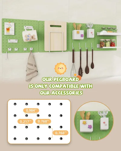 Miniatura 8 de Kit combinado de tablero de clavijas de metal, 4 tableros de clavijas de acero al carbono con 26 accesorios, organizador de pared para el hogar