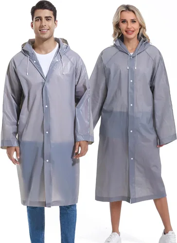 Miniatura 6 de 2 piezas de ponchos de lluvia reutilizables para adultos, abrigos de lluvia para adultos, chaquetas de lluvia, impermeables para hombres y mujeres