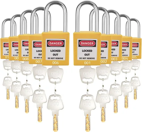 Miniatura 16 de Juego de 5 cerraduras de bloqueo con llave negra, 2 llaves por cerradura, candados de seguridad compatibles con OSHA para kit de etiqueta de bloqueo