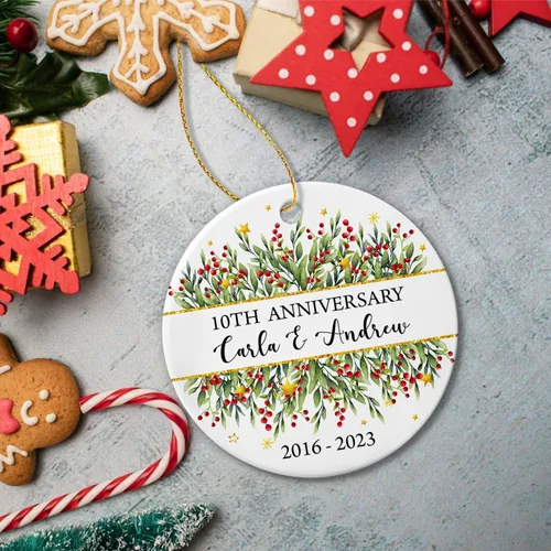 Miniatura 5 de Adorno personalizado de Navidad, aniversario de boda, aniversario de 2025, adornos de cerámica de Navidad para parejas, esposo, esposa, adorno