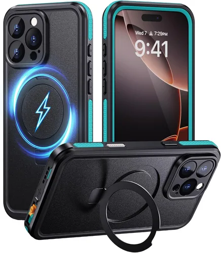 Miniatura 8 de Lanhiem Funda para iPhone 14 con soporte, IP68 impermeable a prueba de polvo con protector de pantalla integrado, cuerpo completo, a prueba