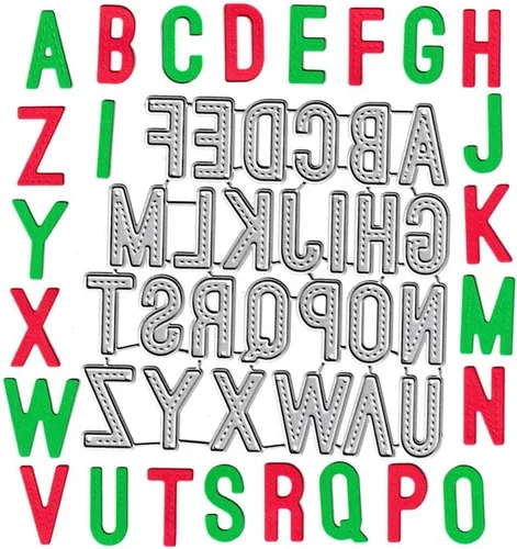 Miniatura 11 de 26 troqueles de corte de letras mayúsculas, minúsculas, 26 troquelados del alfabeto, plantillas de metal en relieve, molde de plantilla