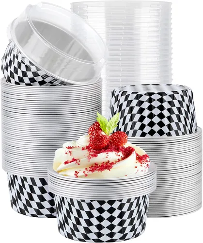 Miniatura 32 de EUSOAR Moldes de Papel de Aluminio para Hornear, 5oz 50 piezas Moldes Reutilizables para Cupcakes con Tapas, 3.34x2.59x2.35 pulgadas 125ml Moldes