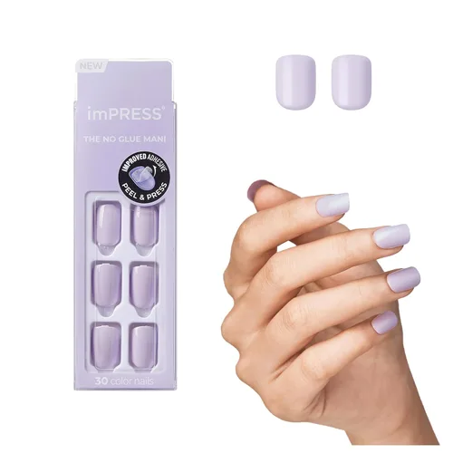 Miniatura 12 de Kiss Impress - Kit de uñas a presión sin pegamento, Over You, 30 uñas rojas para despegar y pegar, squoval corto súper delgado, acabado de gel