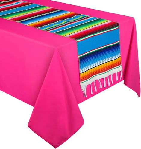 Tudomro 2 manteles de fiesta mexicana de 54 x 108 pulgadas con caminos de mesa de 13.5 x 108 pulgadas, manta rectangular de algodón de poliéster a