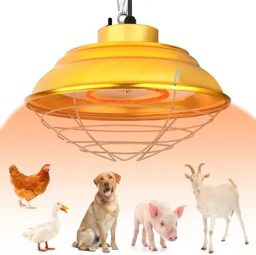 Miniatura 8 de Lámpara calefactora de gallinero de 300 W, lámpara de calor impermeable para pollos con 2 etapas, calentador para pollitos con cadena