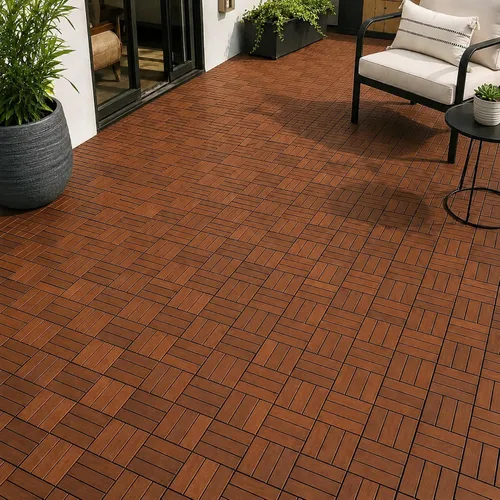 Miniatura 17 de Baldosas de madera de acacia para exteriores, baldosas de patio que se entrelazan. Moderno Gris Recto