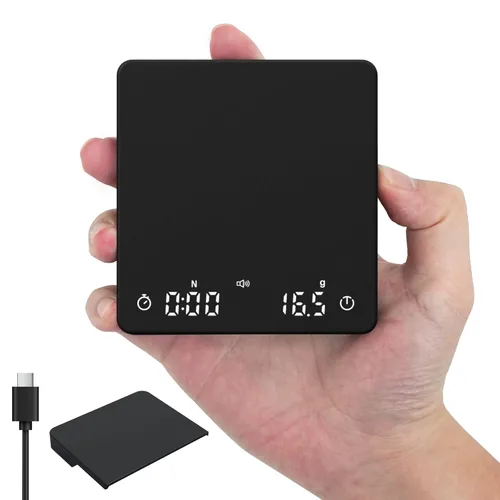 Báscula de café recargable con sincronización automática, mini balanza de espresso con temporizador, escala de alta precisión de 4.4 lbs/0.00 oz