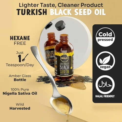 Miniatura 3 de MAJU Aceite de semilla negra – 3 veces timoquinona, prensado en frío, 100% aceite de semilla de comino negro turco, semilla negra líquida pura