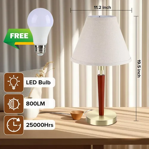Miniatura 4 de Lámpara de mesa de madera moderna de mediados de siglo, control táctil y lámpara de noche regulable de 3 vías para dormitorio, sala de estar, mesita