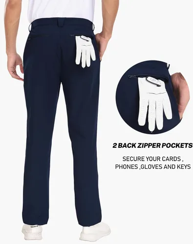 Miniatura 2 de MoFiz Pantalones de golf ajustados para hombre, con 2 bolsillos con cremallera, ligeros, elásticos, casuales, para viajes, trabajo, para hombre