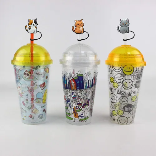 Miniatura 7 de 6 piezas de cubierta de pajita de silicona, popotes reutilizables, toppers para beber, cubiertas lindas, tapa de pajita de gato para topper Stanley