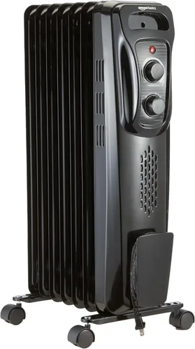 Amazon Basics Radiador de aceite portátil para uso en interiores, 3 ajustes de calor, protección contra sobrecalentamiento, seguridad certificada