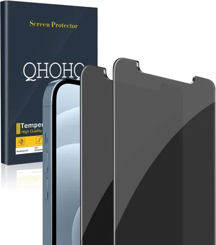 QHOHQ Paquete de 2 protectores de pantalla de privacidad para iPhone 12 Pro Max de 6.7 pulgadas, película de vidrio templado antiespía, dureza 9H,