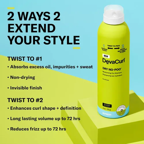 Miniatura 3 de DevaCurl Champú seco hidratante Dry No-Poo Fórmula no seca Acabado invisible Para todo tipo de cabello rizado
