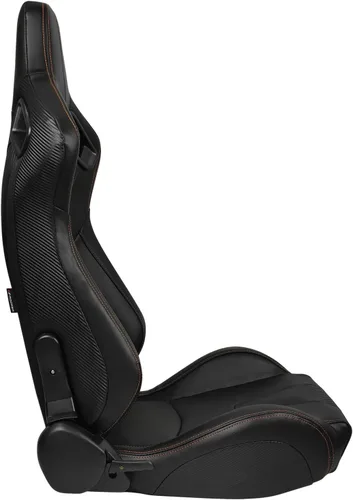 Miniatura 3 de IKON MOTORSPORTS, Asientos universales para vehículos de carrera con deslizadores dobles, negro con puntada naranja en PU y cuero de carbono