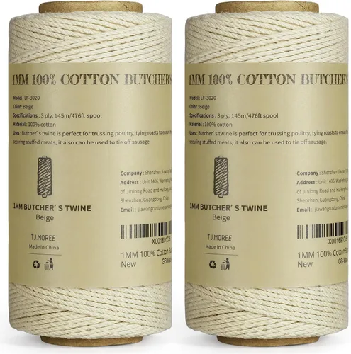 Miniatura 8 de TJ.MOREE Carniceros cordeles, 3 capas de 475.7 ft/476 pies de grosor, cuerda de algodón apta para horno, cuerda de carne para cocinar