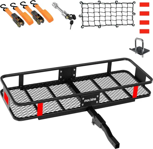 Miniatura 10 de Mockins Portaequipajes de enganche de remolque resistente de 60"x20"x6" con soporte para placa de matrícula y bolsa de carga impermeable de 16 pies