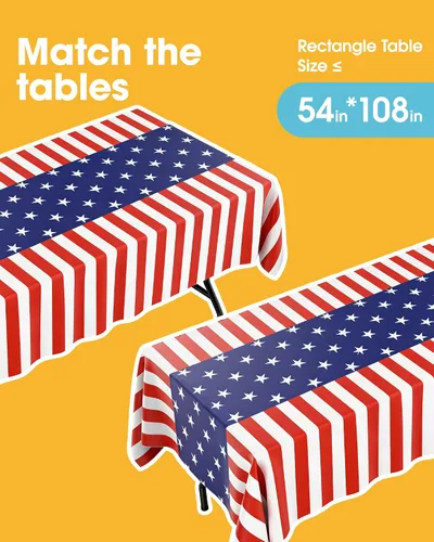 Miniatura 5 de Niuara Mantel de bandera estadounidense, paquete de 4 manteles patrióticos desechables de 54 x 108 pulgadas para mesas de 6 pies, decoraciones del 4