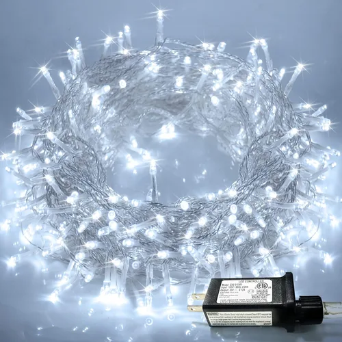 Miniatura 50 de JMEXSUSS Luces rojas blancas y azules con cable transparente, 66 pies, 200 luces LED para decoración del 4 de julio, luz de Navidad para celebración