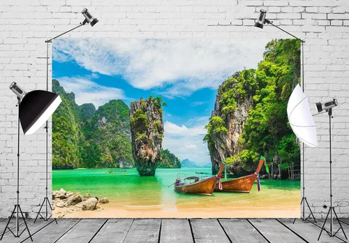 Miniatura 2 de Telón de fondo de tela de 5 x 3 pies de la isla de Phuket, Tailandia, barco, verano, playa, fotografía, fondo para adultos, retratos, boda, viajes