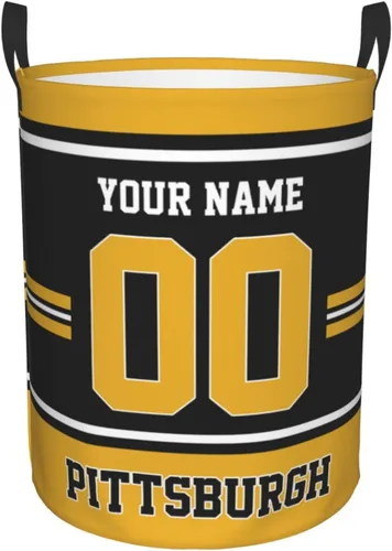 Cesta de lavandería personalizada de Pittsburgh, cesta de lavandería personalizada con nombre y número, cesta de almacenamiento plegable para