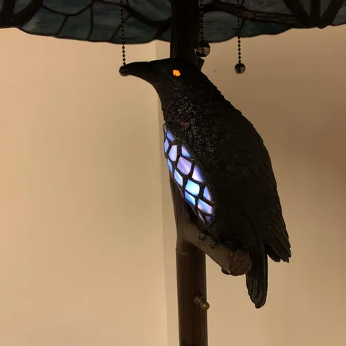 Miniatura 4 de Bieye L10882 Ravens Sitting on Bare Tree Branch Against Full Moon Lámpara de pie estilo Tiffany con luz nocturna Raven doble iluminada para Azul