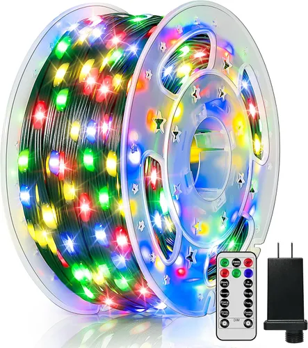 BrightChristmas 300 luces LED de Navidad de 98 pies, tira de luces impermeables para exteriores con control remoto y temporizador, luces de árbol de