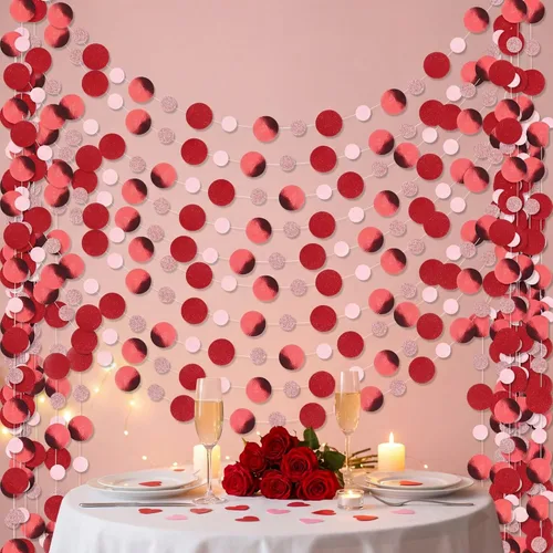 Miniatura 20 de Outus Guirnalda de puntos redondos negros y rojos, 5 piezas, decoración para colgar en fiestas de graduación, cada longitud de 13.1 pies
