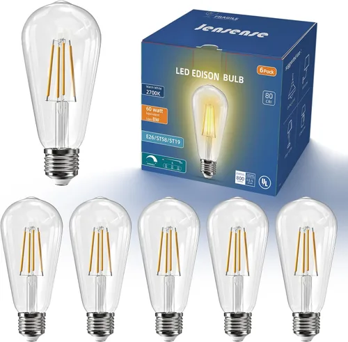 Miniatura 18 de Jensense Bombillas LED Edison E26, 60 vatios equivalentes, bombillas regulables, 2300 K, luz blanca cálida (cristal ámbar), estilo vintage