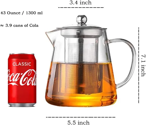 Miniatura 5 de Tetera de vidrio con infusor Tetera de 32 oz/43 oz Hervidor de té seguro para estufa Juego de tetera para té floreciente y de hojas sueltas