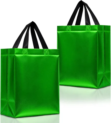 Nush Nush Bolsas de regalo verdes de tamaño mediano, juego de 12 bolsas de regalo reutilizables de color verde brillante con asas a granel, Verde -